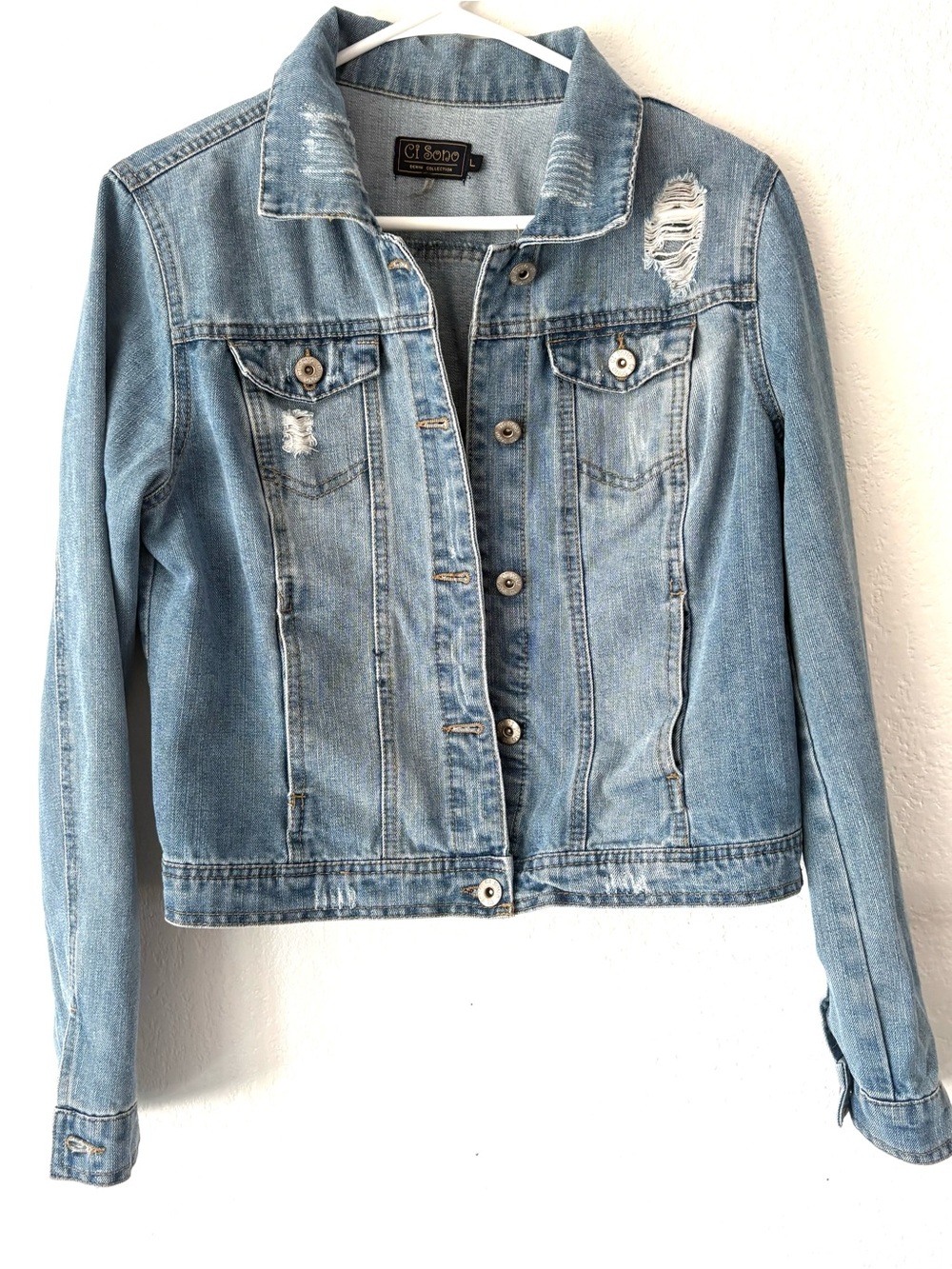 Ci Sono Light Wash Distressed Denim Jacket